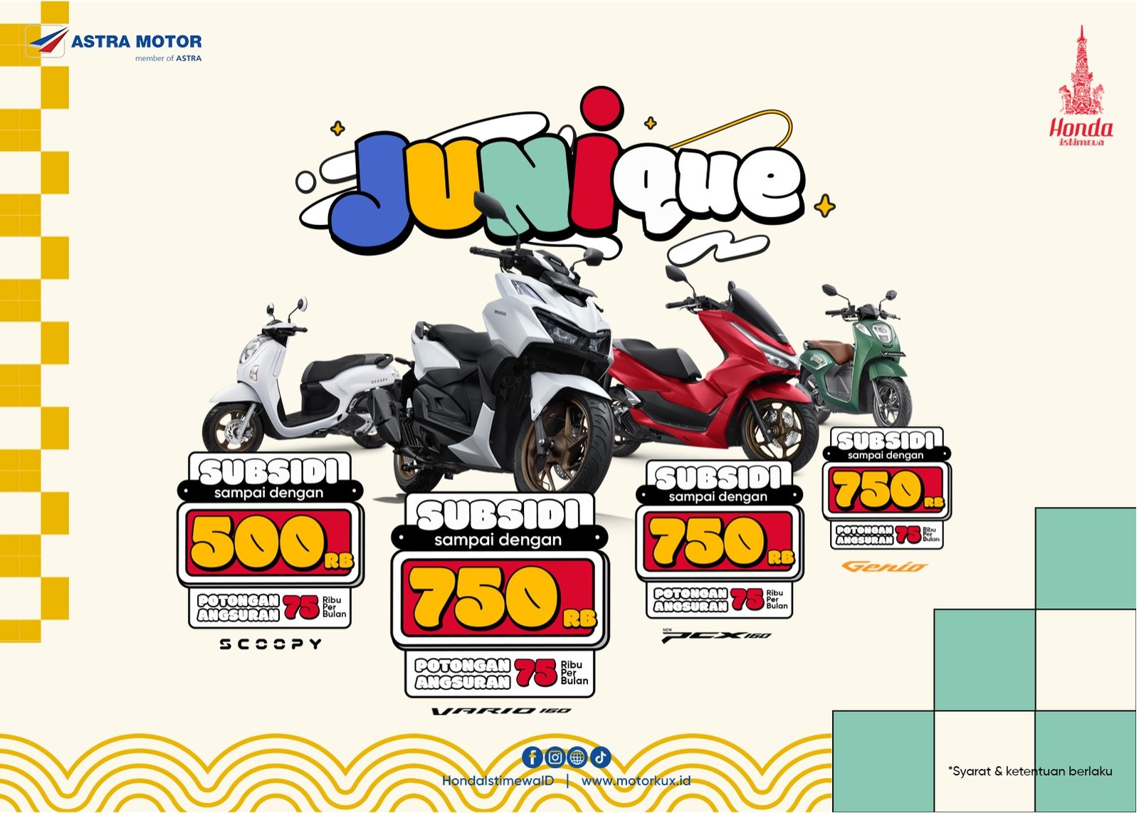 Promo JUNIQUE Dari Astra Motor Yogyakarta Segarkan Pertengahan Tahun Pecinta Sepeda Motor Honda